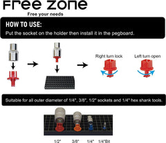 FREE ZONE close-up of hole retention holding a 1/4" bit securely to prevent drops
