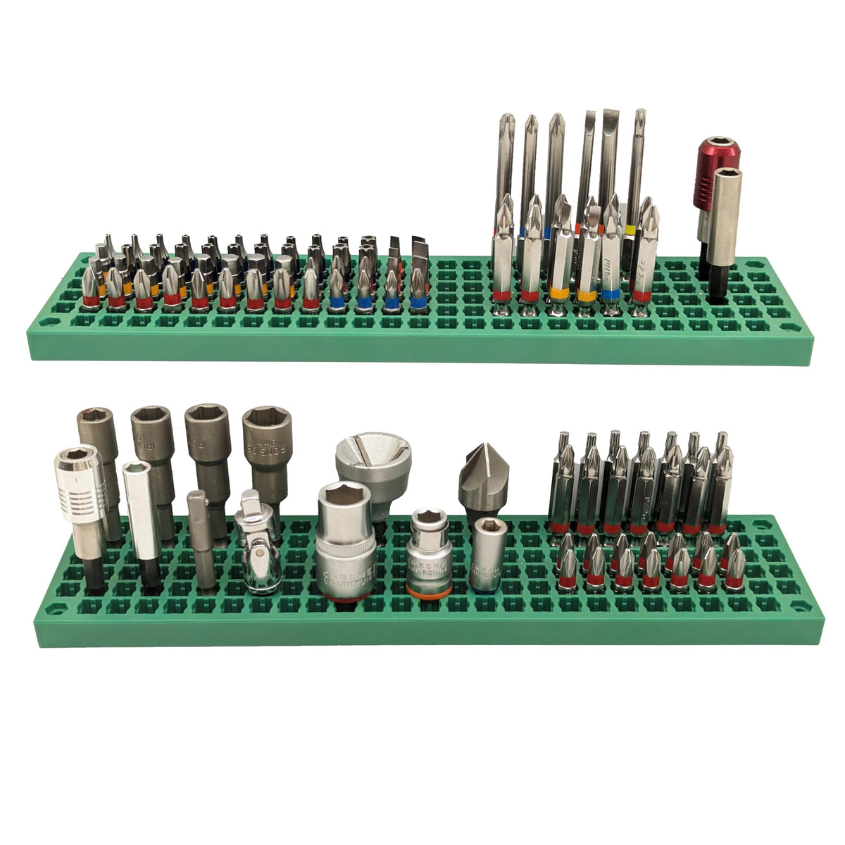 FREE ZONE front view of two trays showing organized bit holes and fast selection benefit