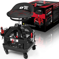 FreekyFit front view of stool showing sturdy frame and black finish benefit organized workspace