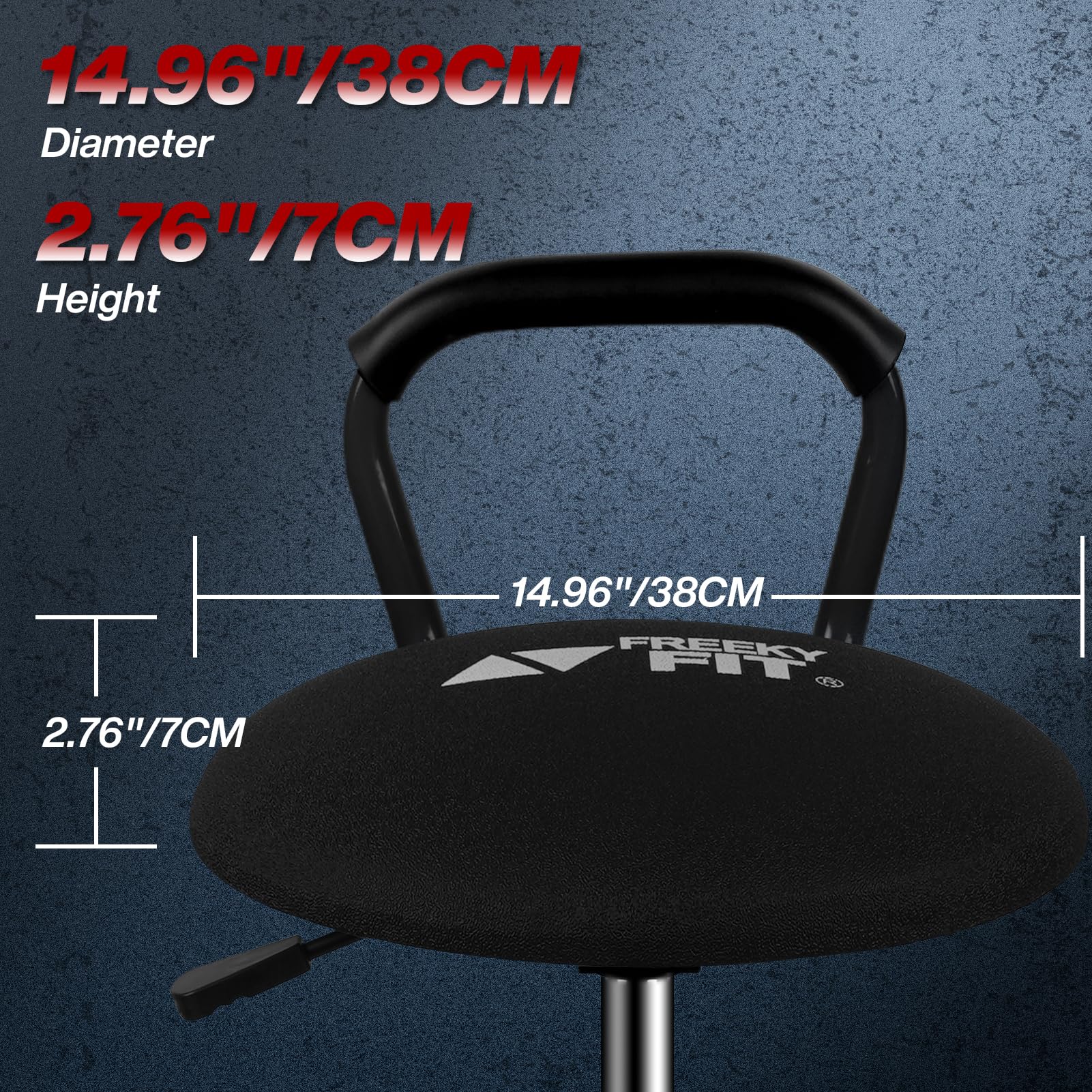 FreekyFit next to a chair for scale to show compact footprint advantage