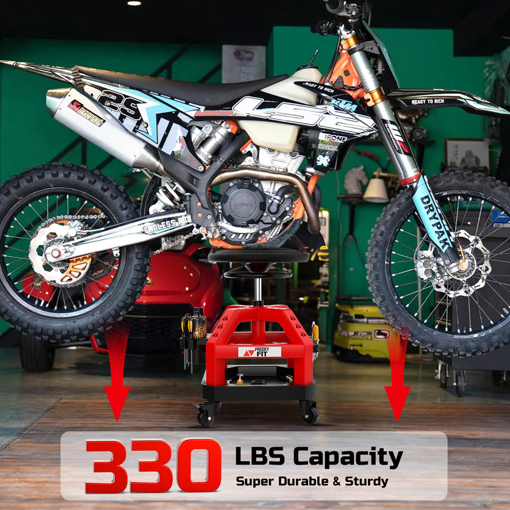 FreekyFit side profile showing 360° swivel seat for easy task rotation