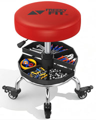 FreekyFit stool front view showing compact design and red seat for easy access