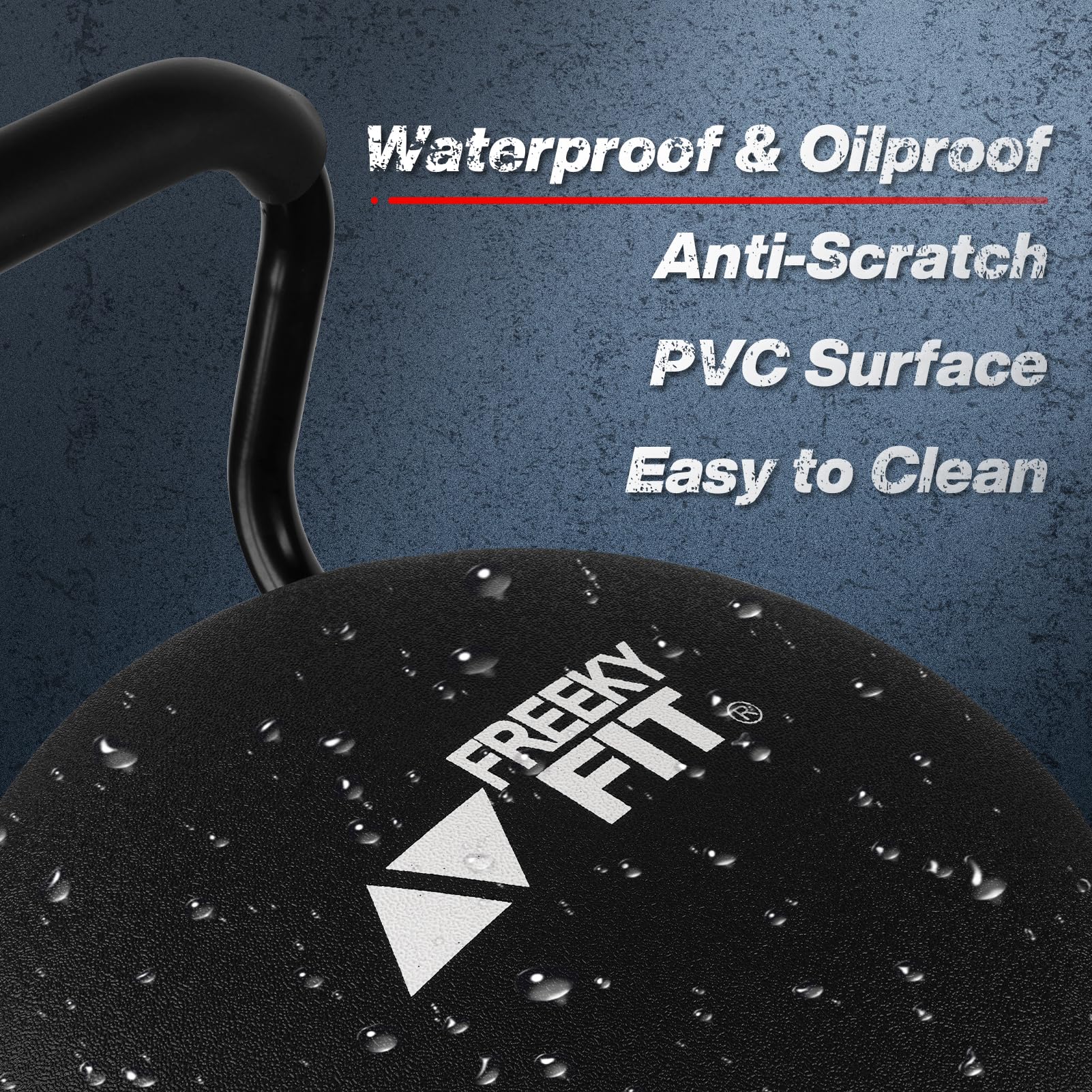 FreekyFit wiped clean to show waterproof seat surface for quick cleanup