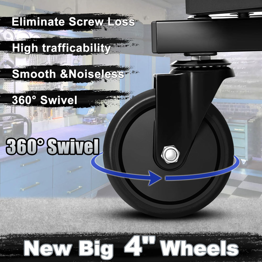 FREEKYROCK caster wheel close-up demonstrating 360° swivel mobility benefit
