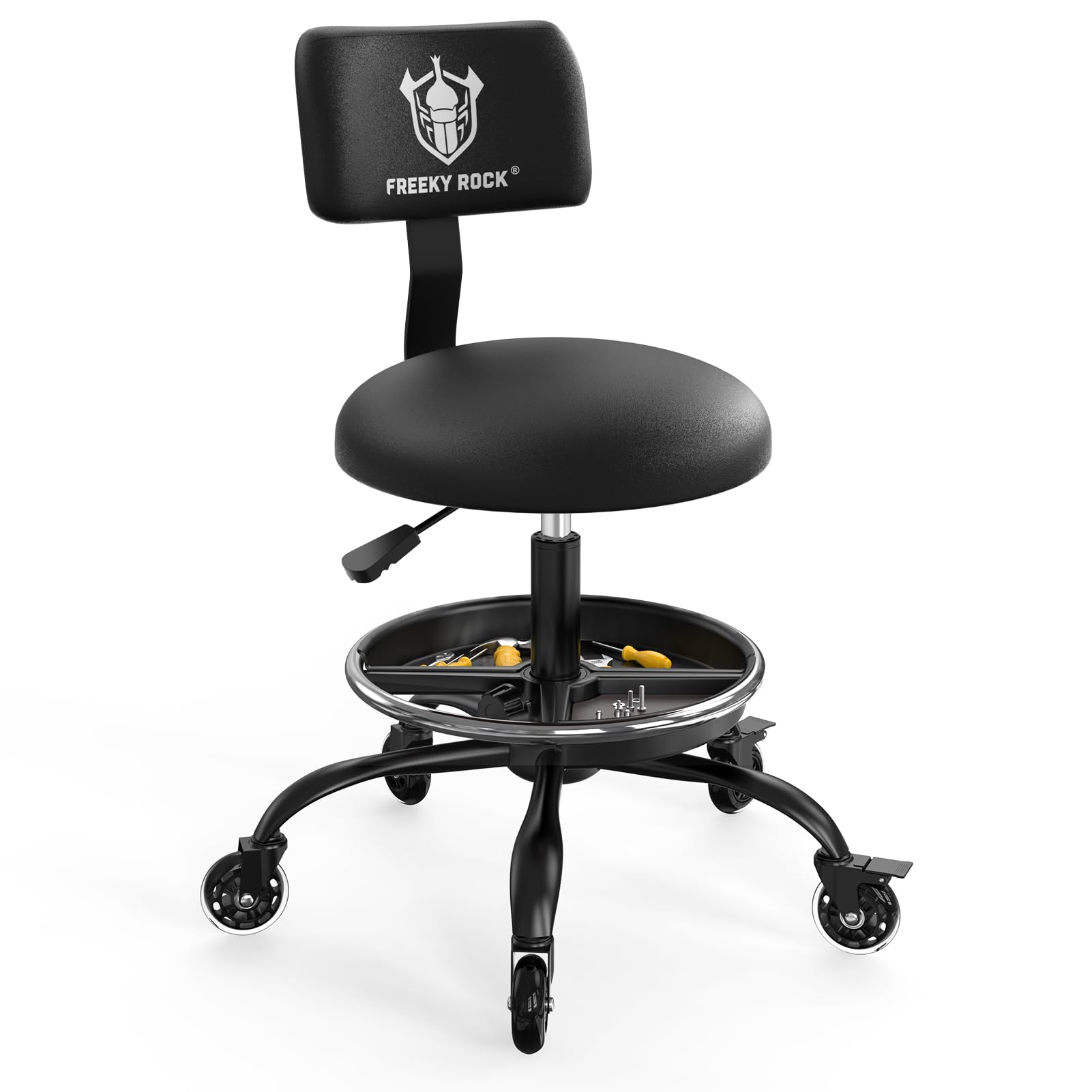 FREEKYROCK front view of stool showing seat and backrest, improves workstation comfort