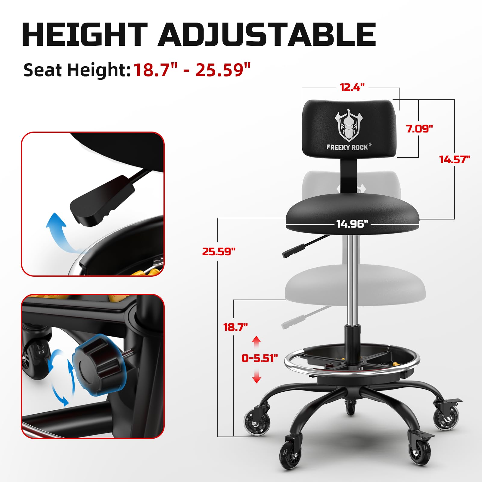 FREEKYROCK close-up of cushioned memory foam seat and waterproof cover, increases durability
