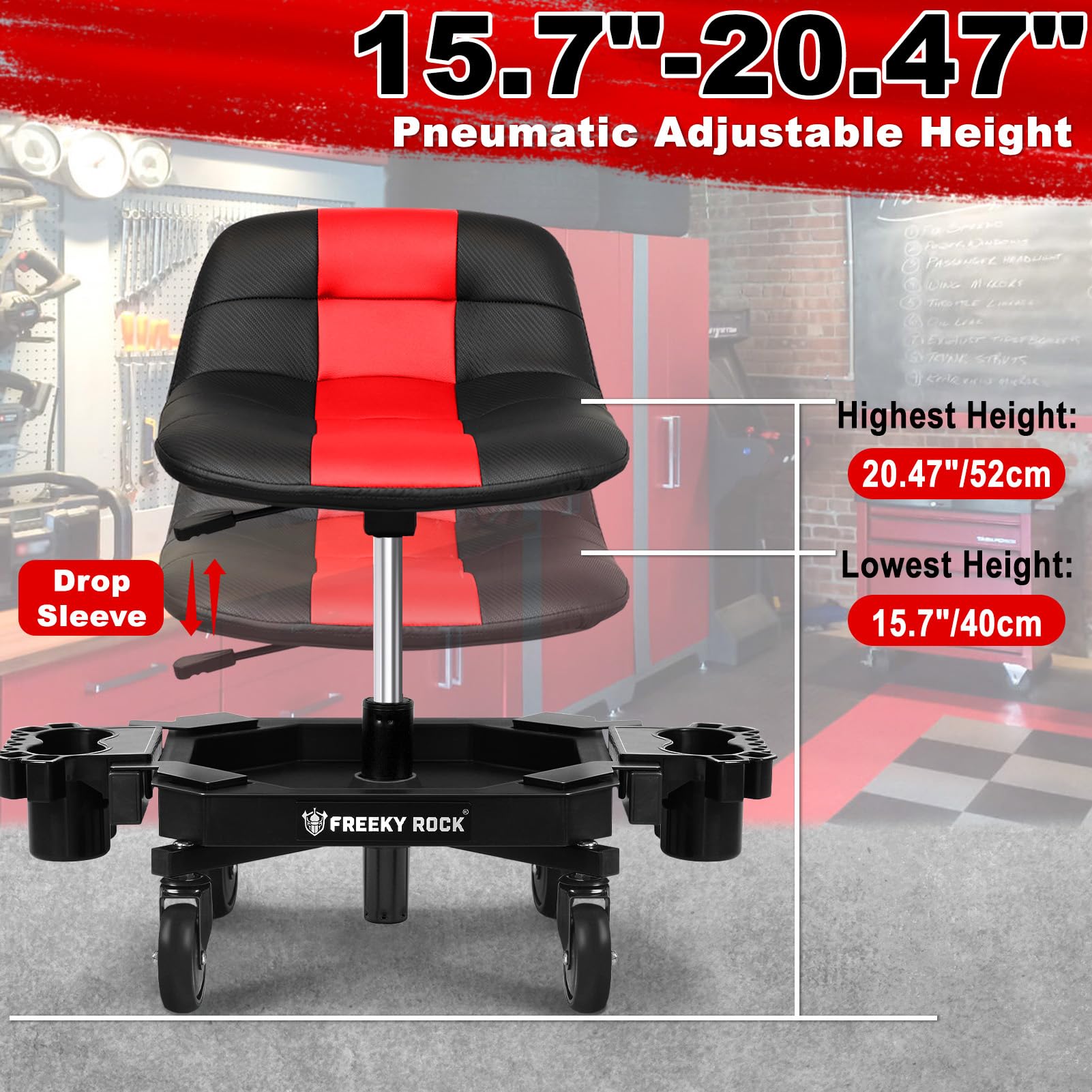 FREEKYROCK padded seat close-up with carbon-fiber texture for durable comfort