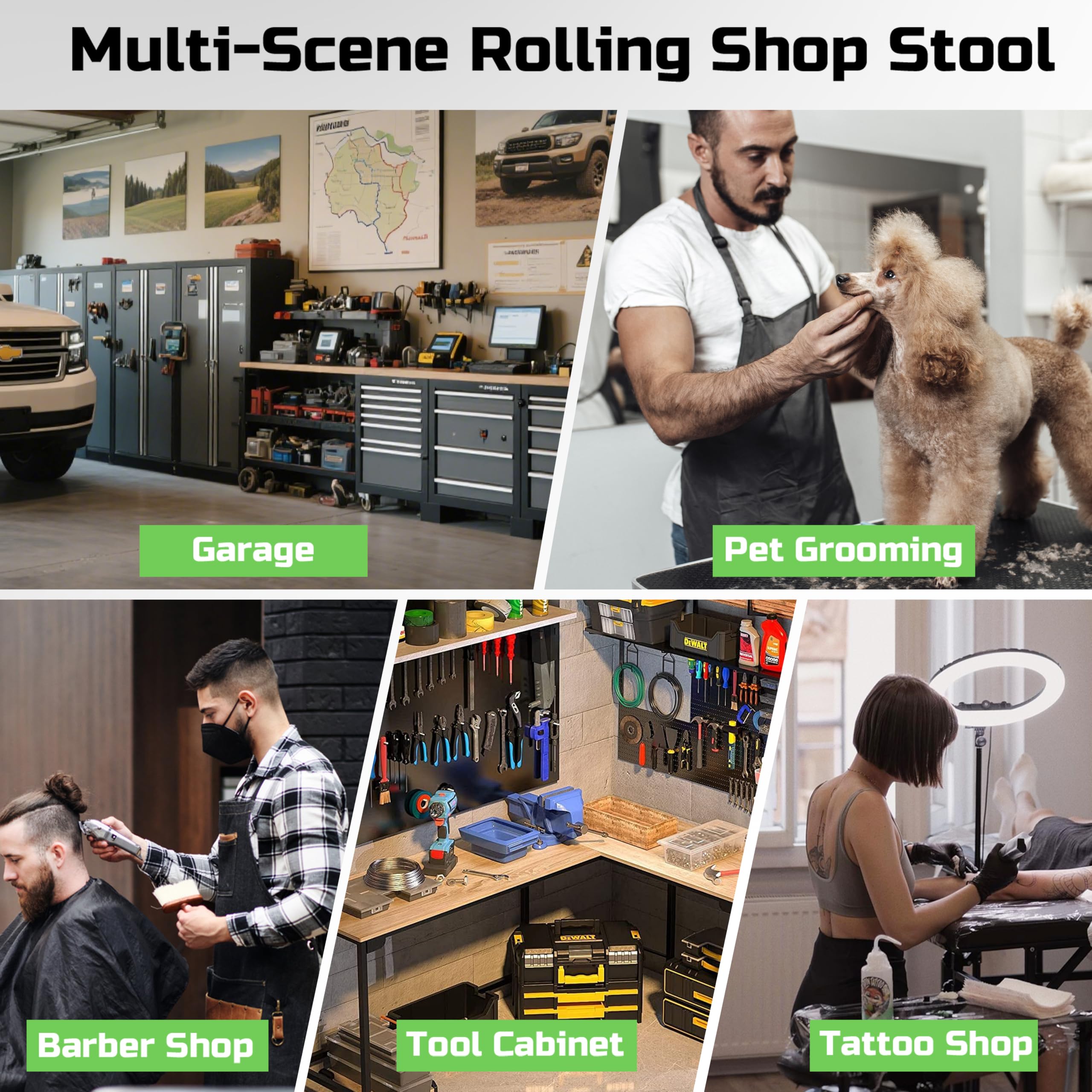 FREEKYROCK lifestyle image of stool in garage workshop showing practical use