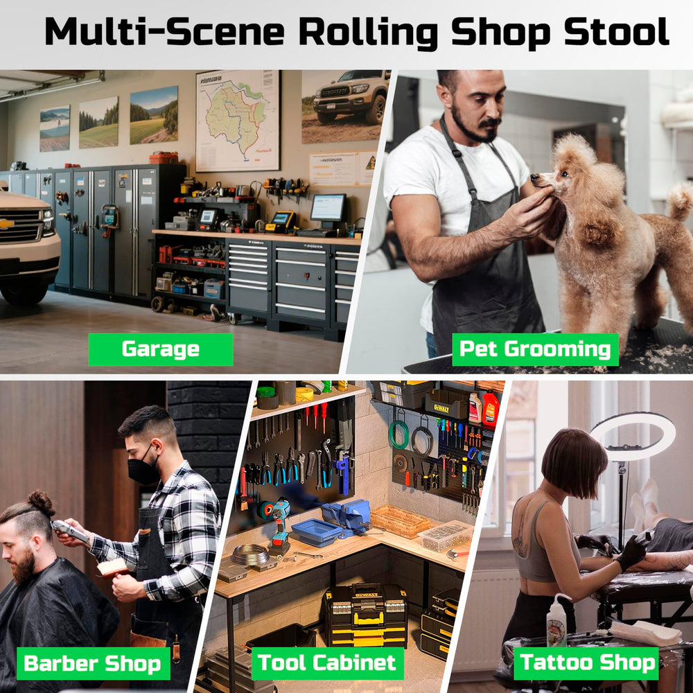 FREEKYROCK lifestyle image of stool in garage workshop showing practical use