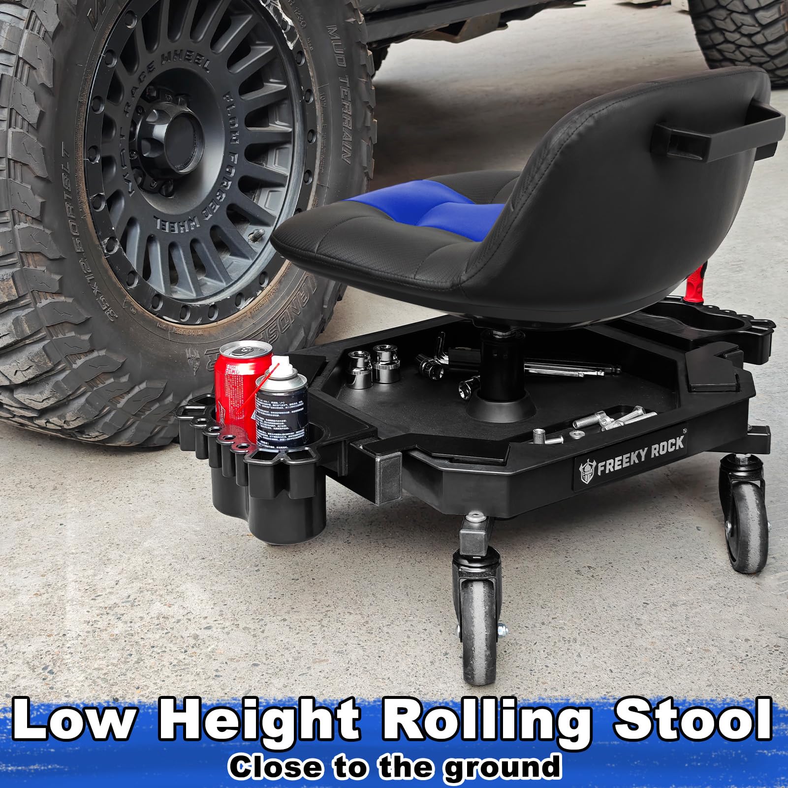FREEKYROCK stool beside ruler showing scale and space-saving footprint