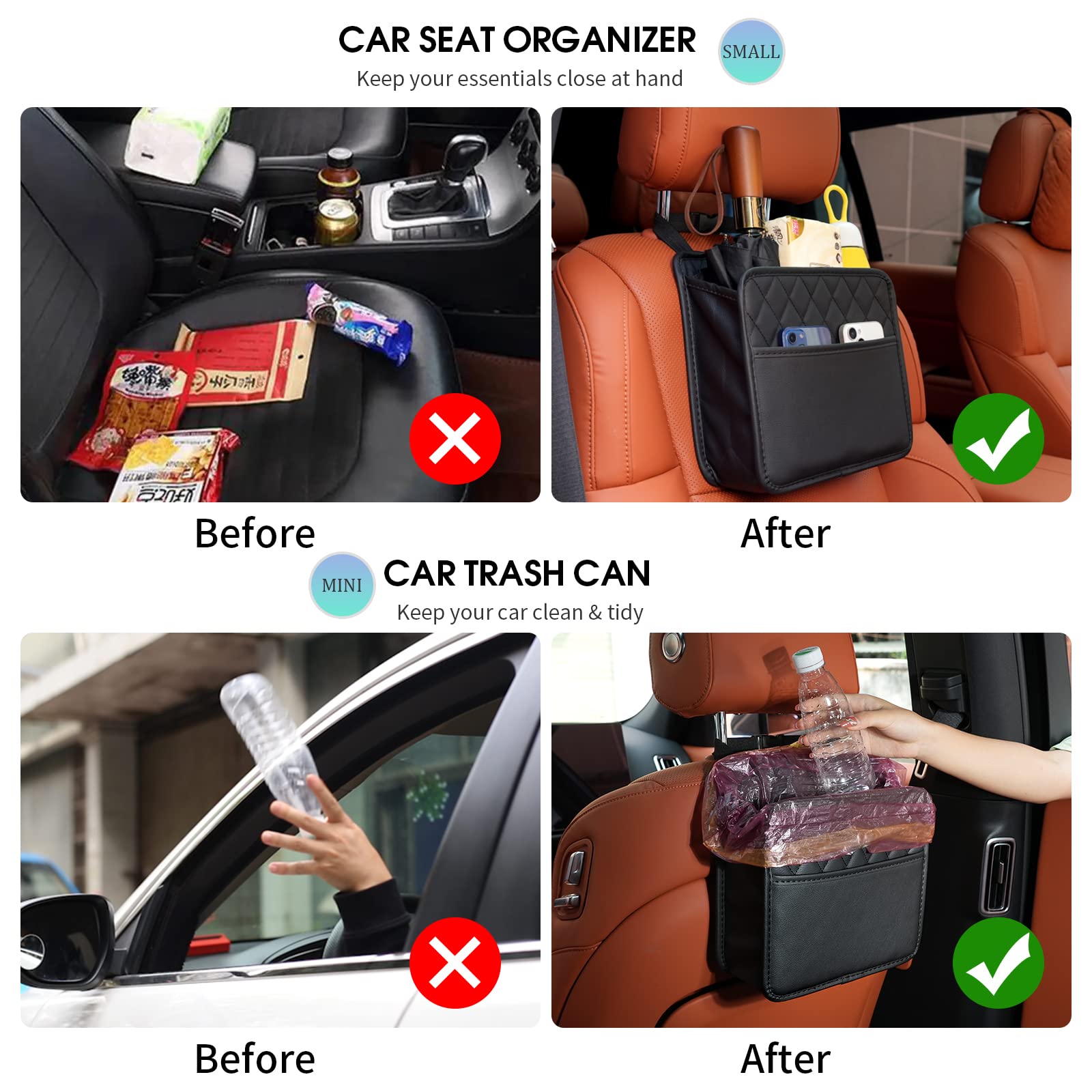 FrgKbTm organizer filled with tissue and magazines, maximizing rear-seat storage