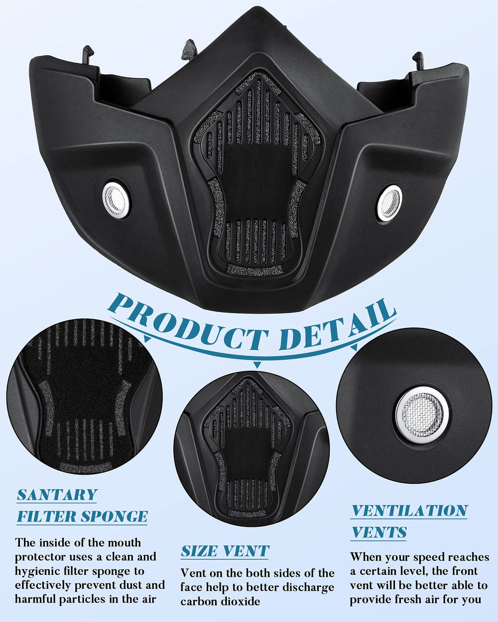 Frienda ventilated mouth filter close-up demonstrating breathability and anti-fog benefit