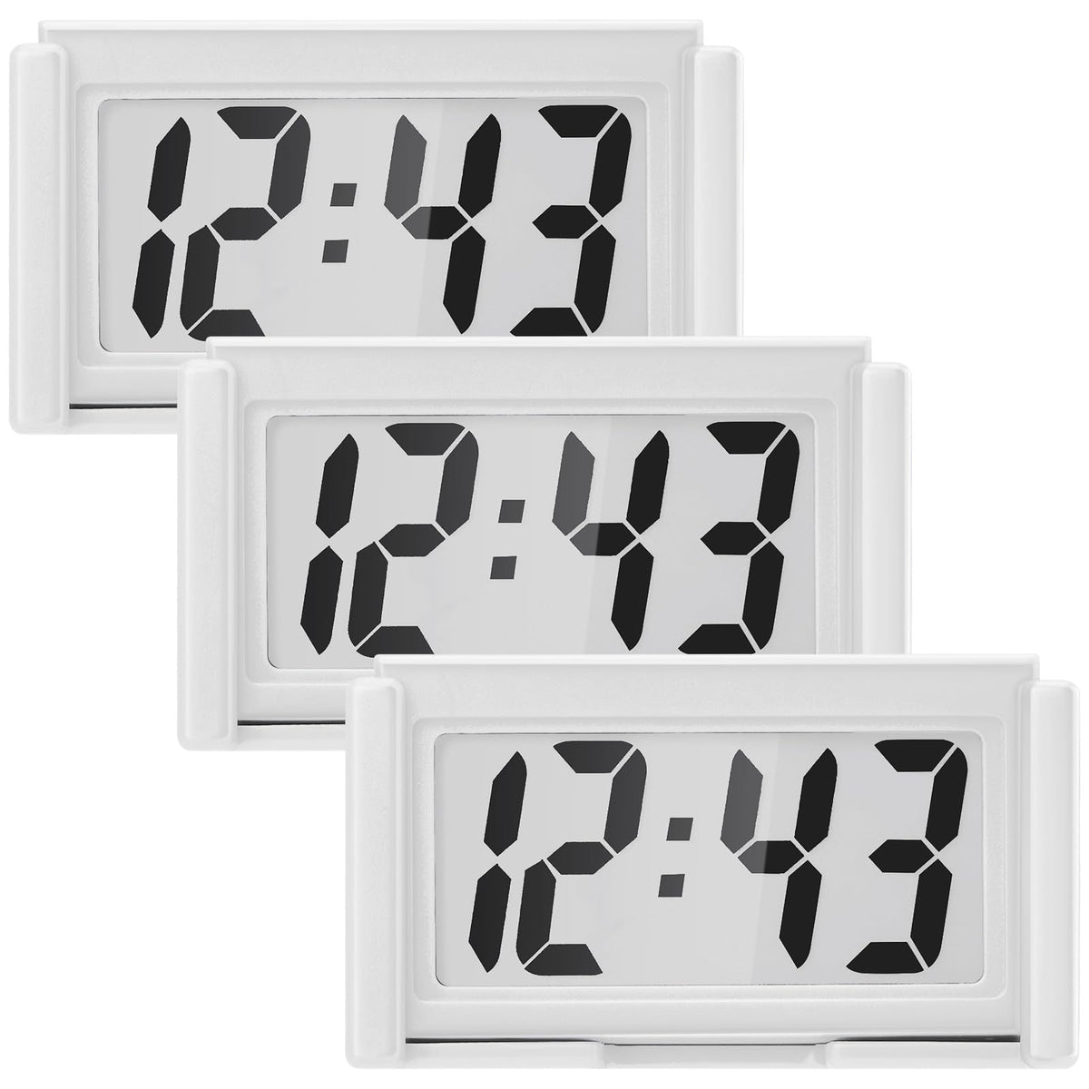 Frienda front view with three white clocks showing clear time for easy reading