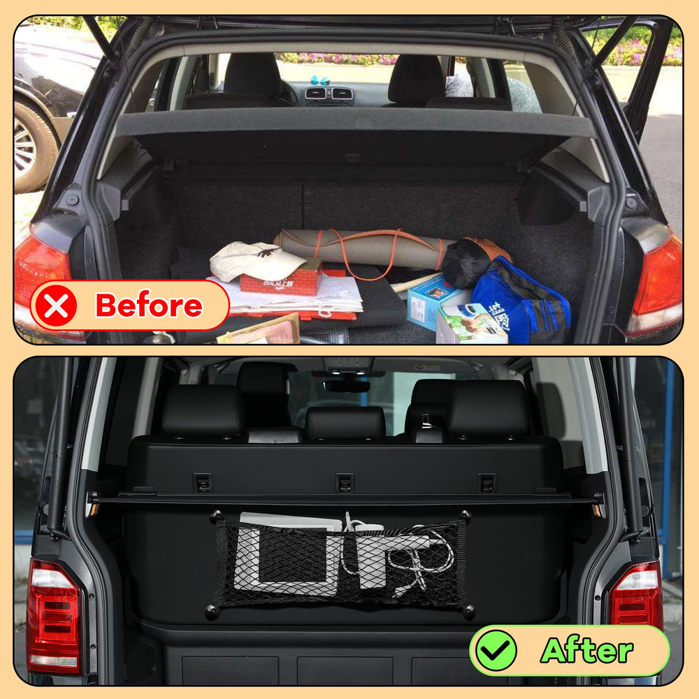 Frienda cargo net installed in car trunk maximizing space benefit