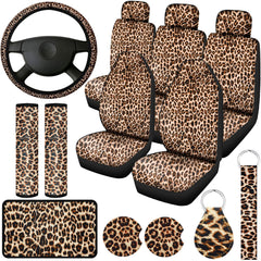 Frienda front seat cover showing leopard pattern and seat protection benefit