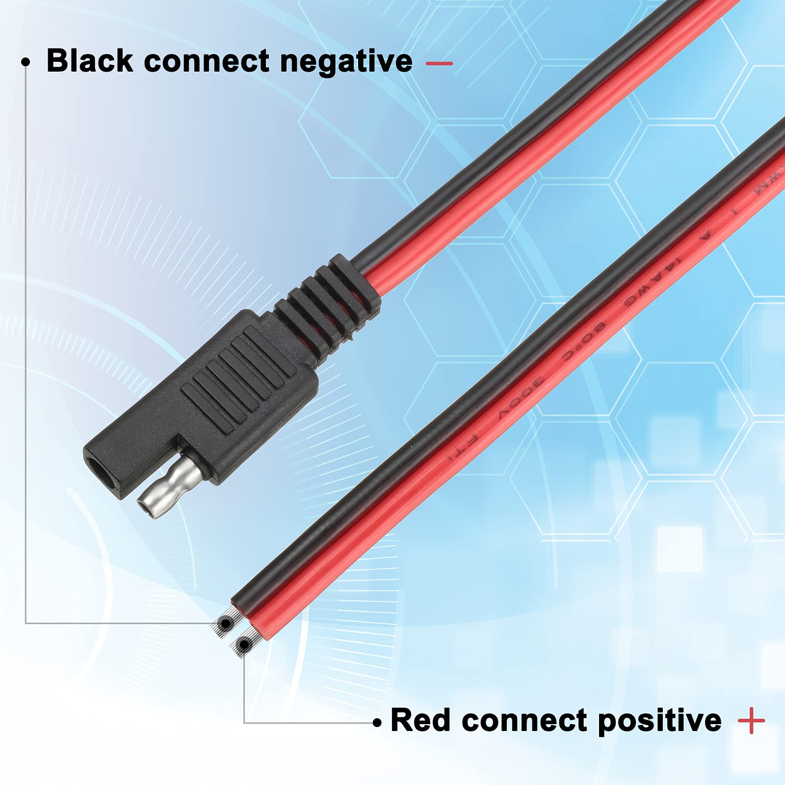 Frienda red and black cable ends showing clear polarity for safe hookups