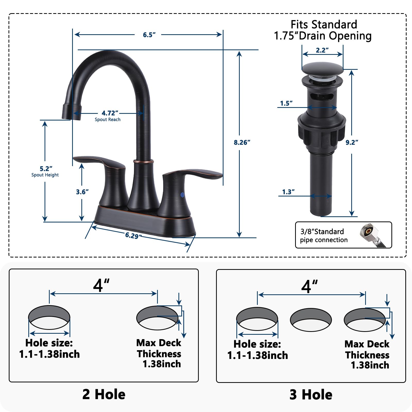 Friho pop-up drain beside faucet emphasizing included complete installation parts