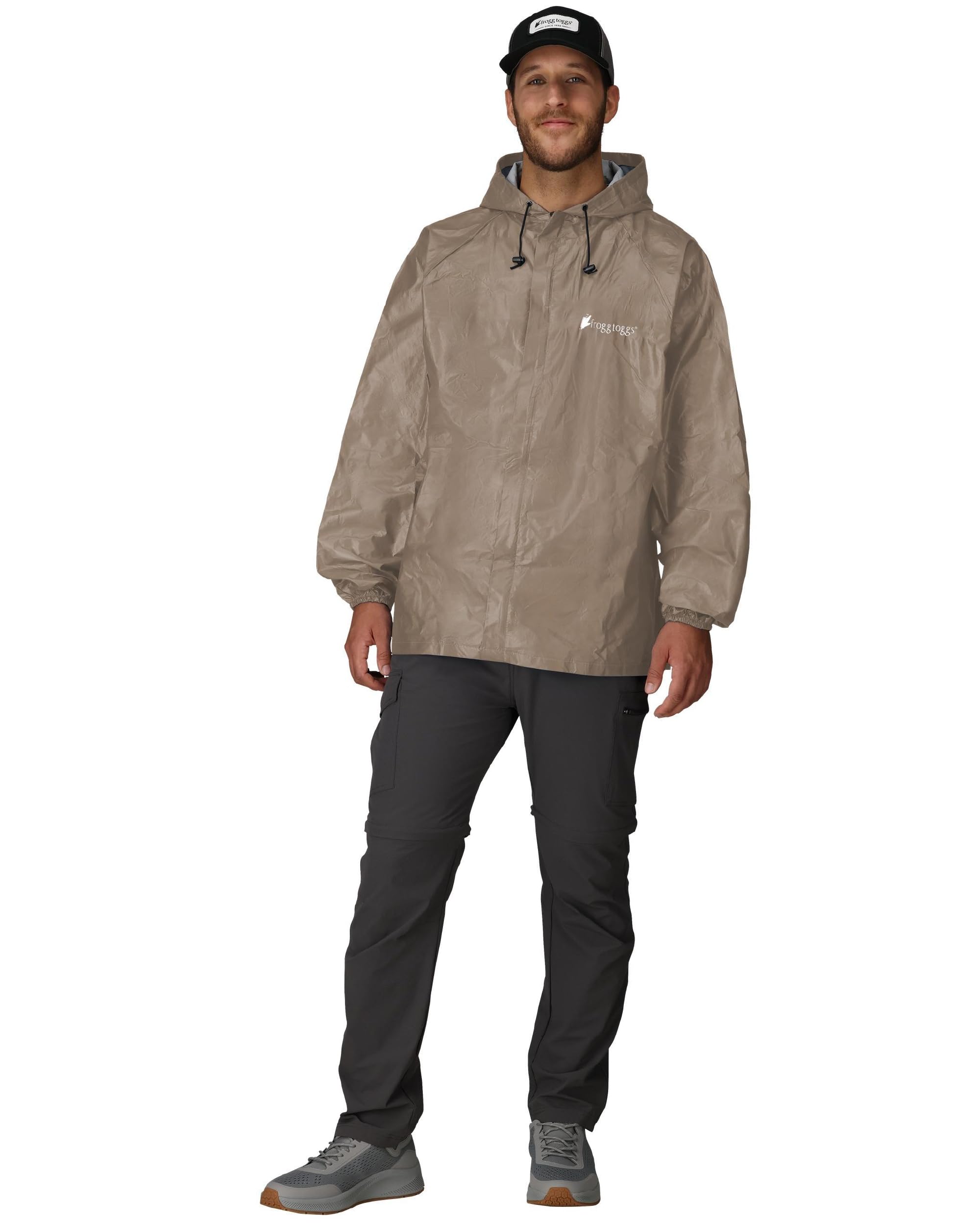 FROGG TOGGS front view khaki showing full zipper benefits weather protection