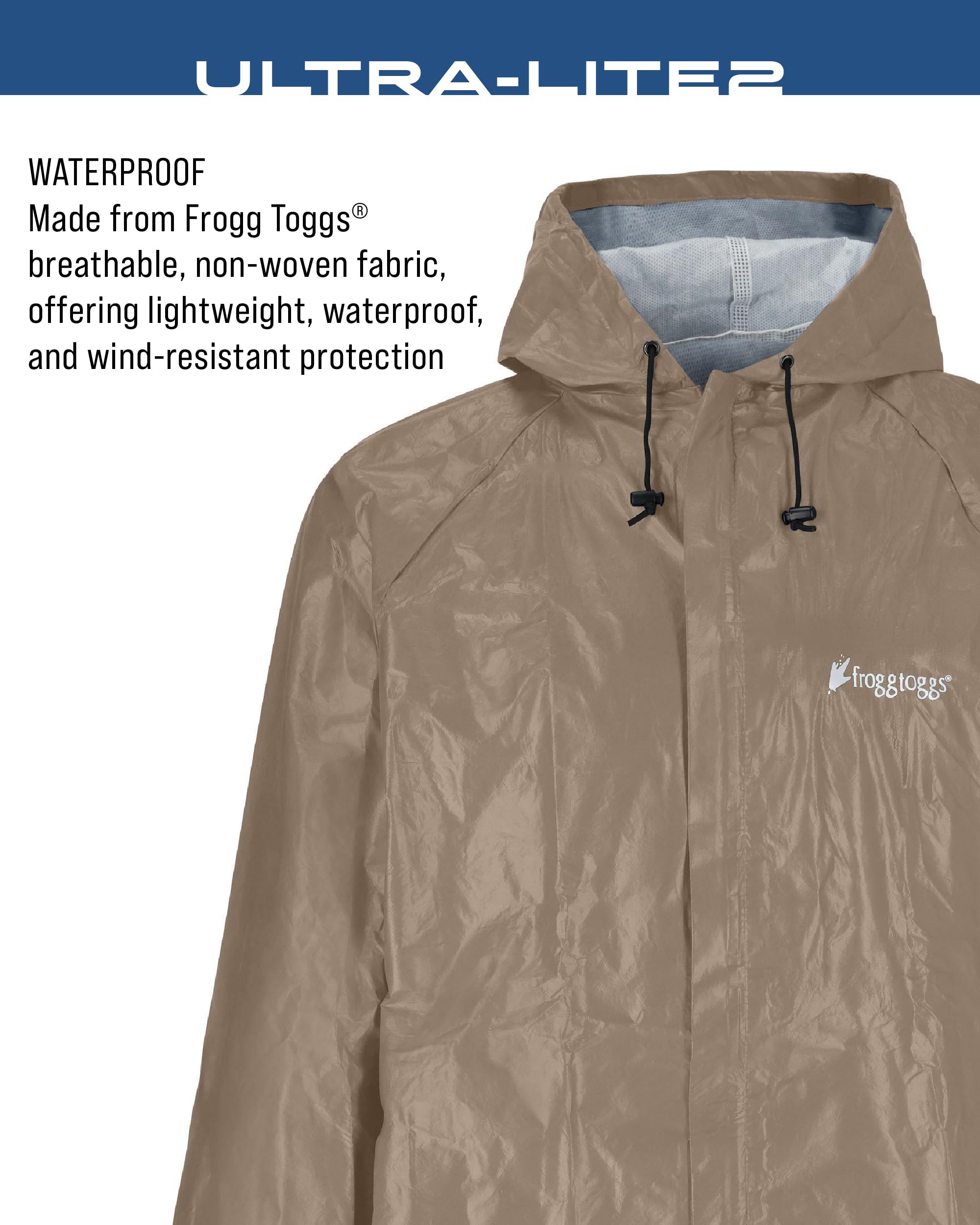FROGG TOGGS jacket packed in stuff sack for easy travel storage