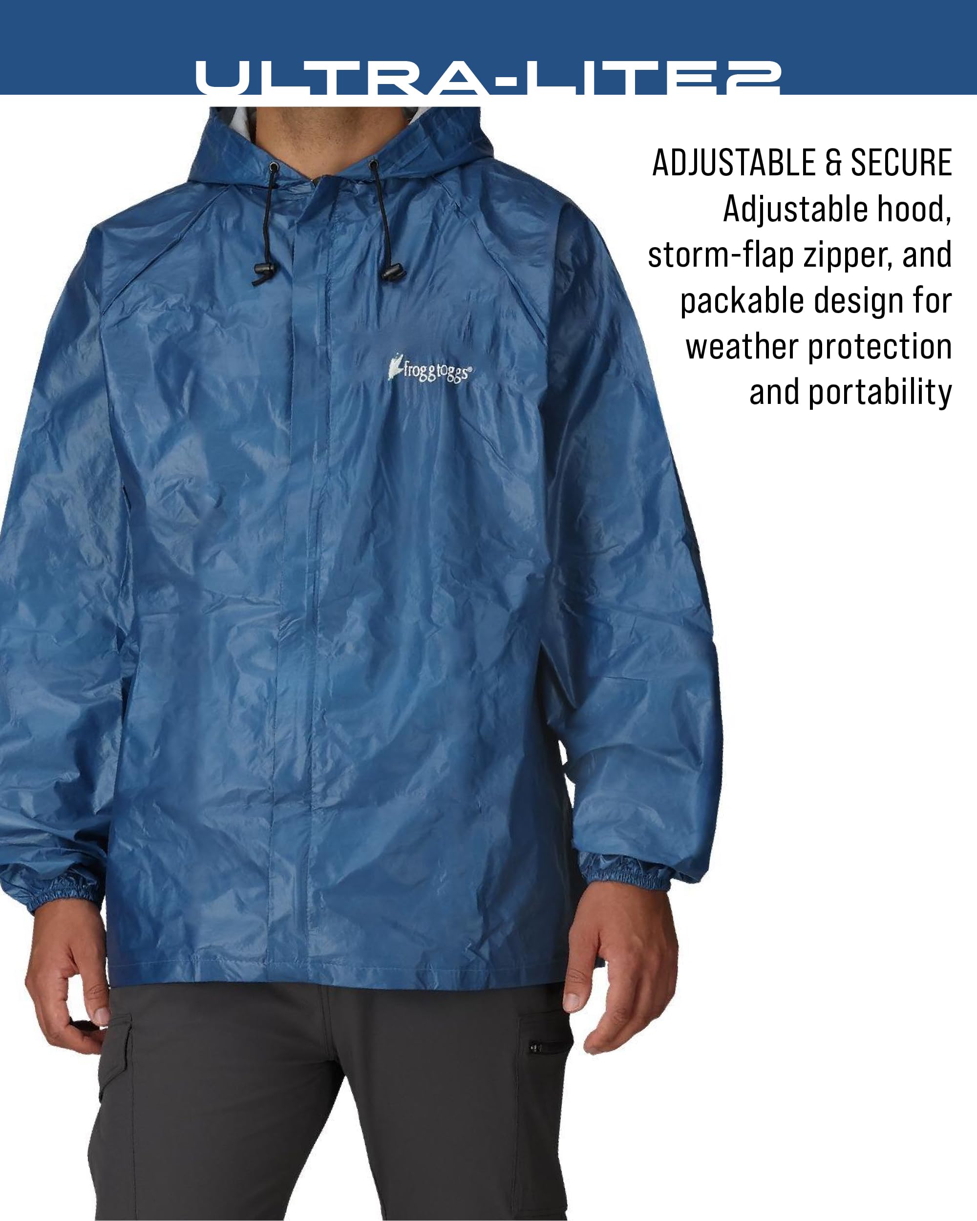 FROGG TOGGS jacket packed in included stuff sack for easy carry
