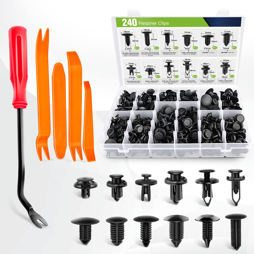 Frokom front package showing 240 clips and five removal tools for fast repairs