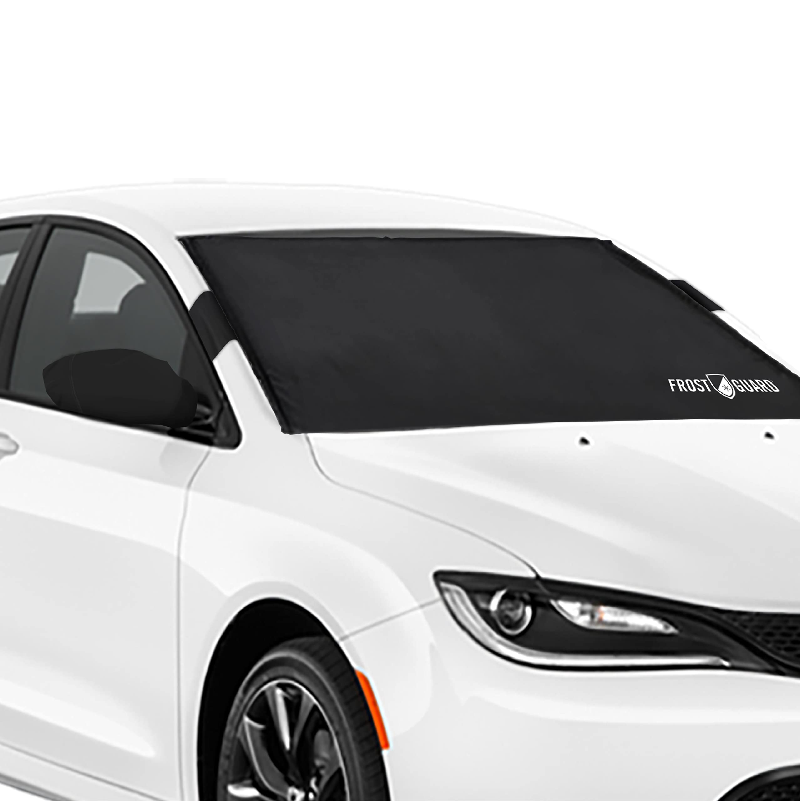 FrostGuard front view on windshield showing full-weather protection and quick morning savings