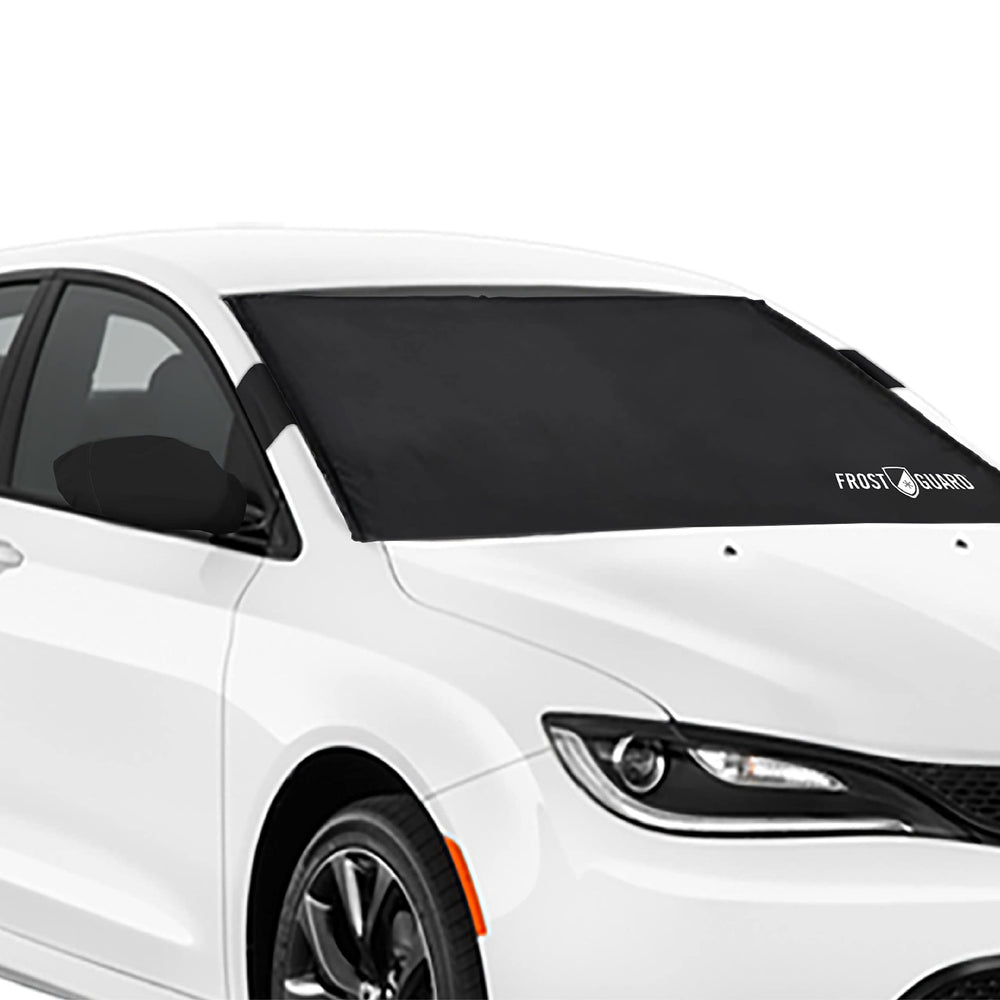 FrostGuard front view on windshield showing full-weather protection and quick morning savings