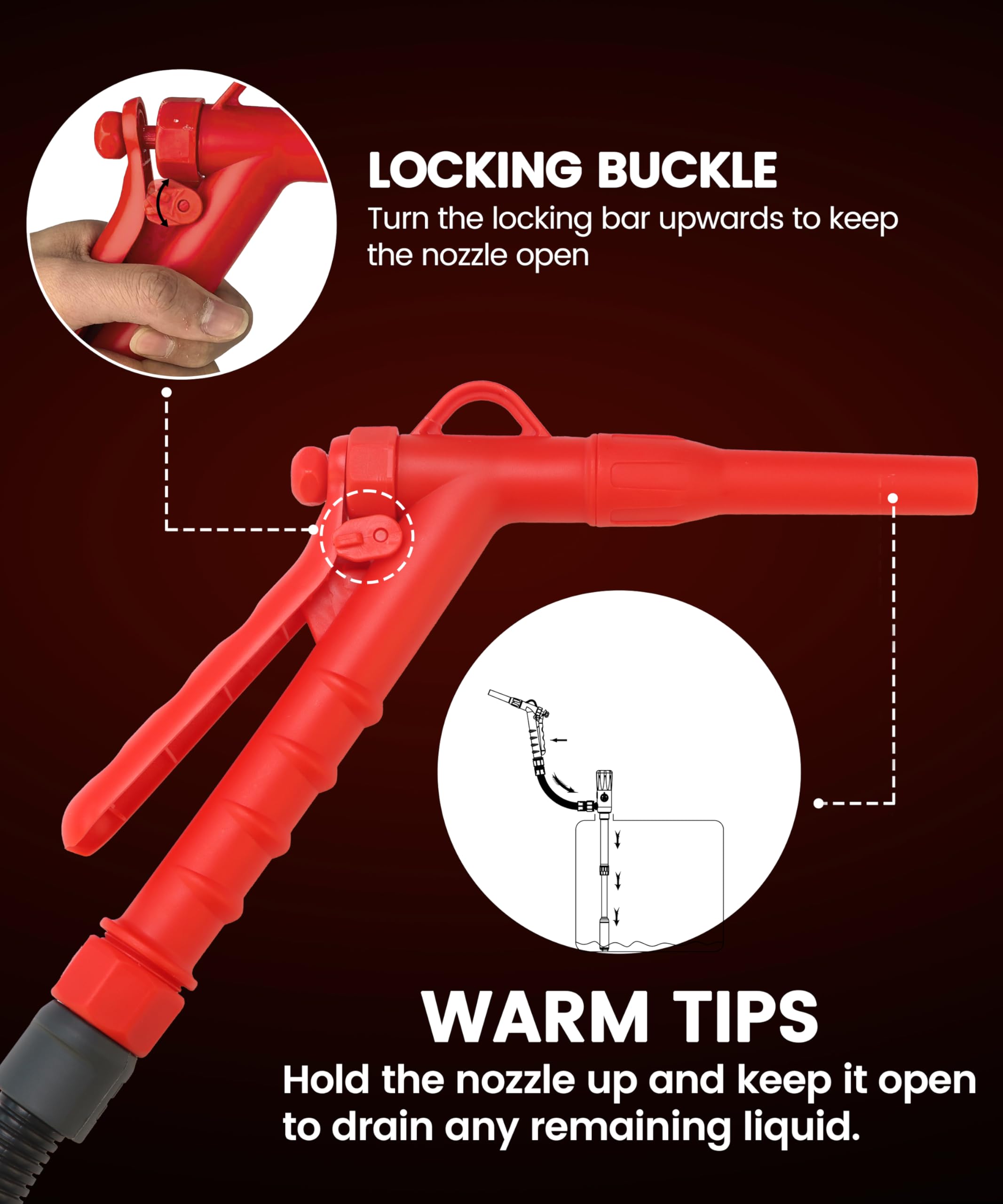fuelio retractable intake pipe adjusted to different container depths advantage