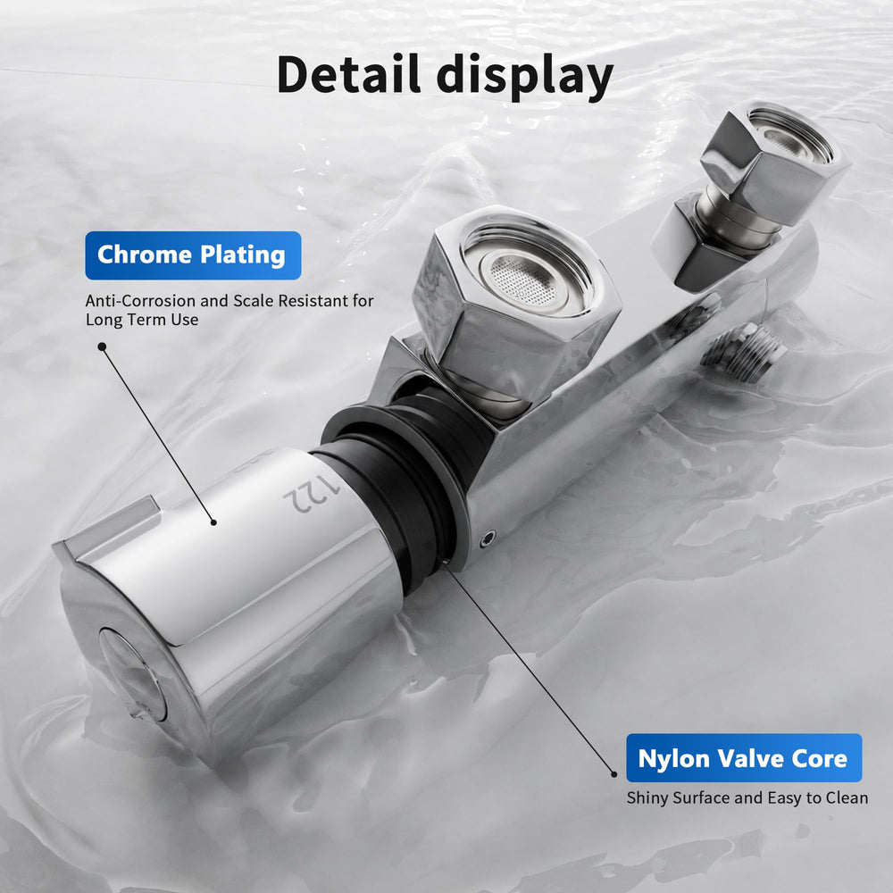 FUGO faucet next to tape measure showing 4-inch center spacing for easy compatibility