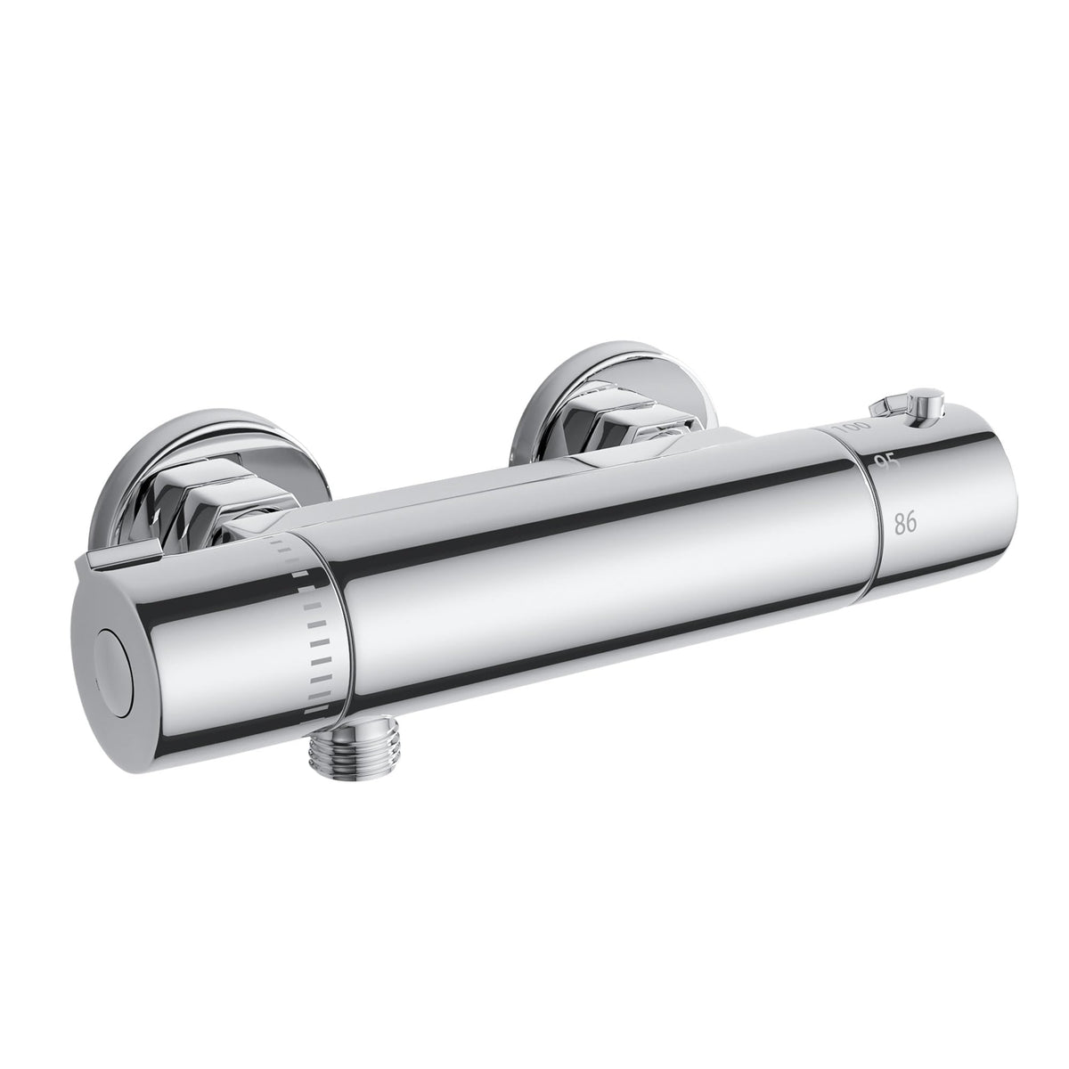 FUGO front view of RV thermostatic faucet showing controls and chrome finish benefit durable styling