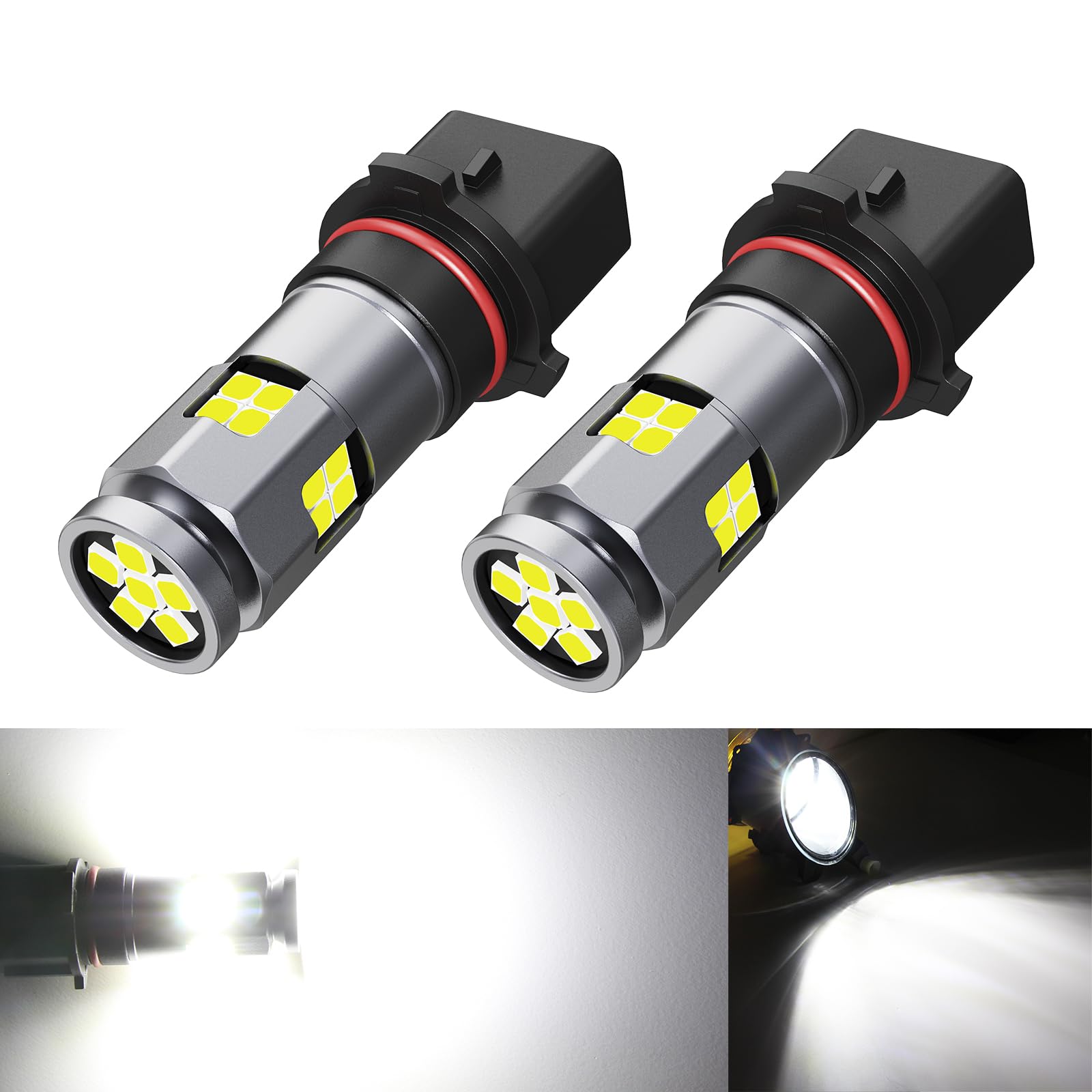 Fulanmi PSX26W front view showing bulb profile and bright xenon white benefit