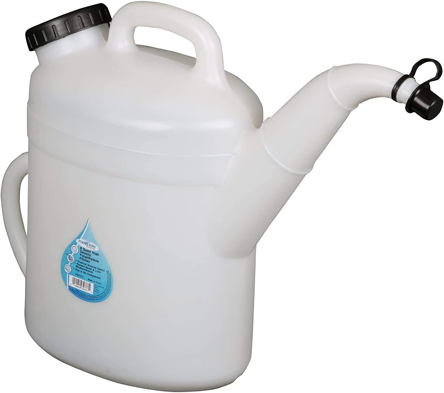 Funnel King front view of 8-quart HDPE pitcher showing size and shape for durable transfers