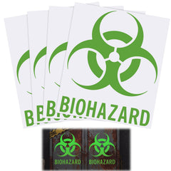 FunooFuno front view of four green biohazard decals showing set contents and bold graphics, clear seasonal impact