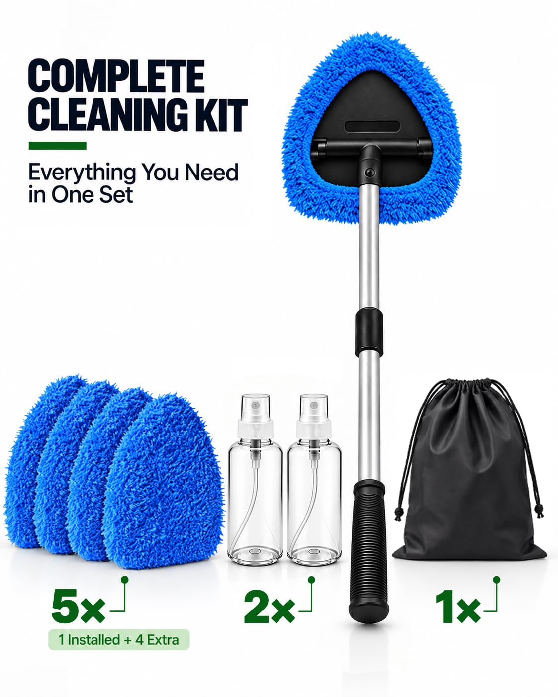 FurnisHIQ being used inside a car windshield demonstrating ergonomic cleaning