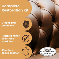 Furniture Clinic leather cleaner bottle displayed to remove dirt and prep leather