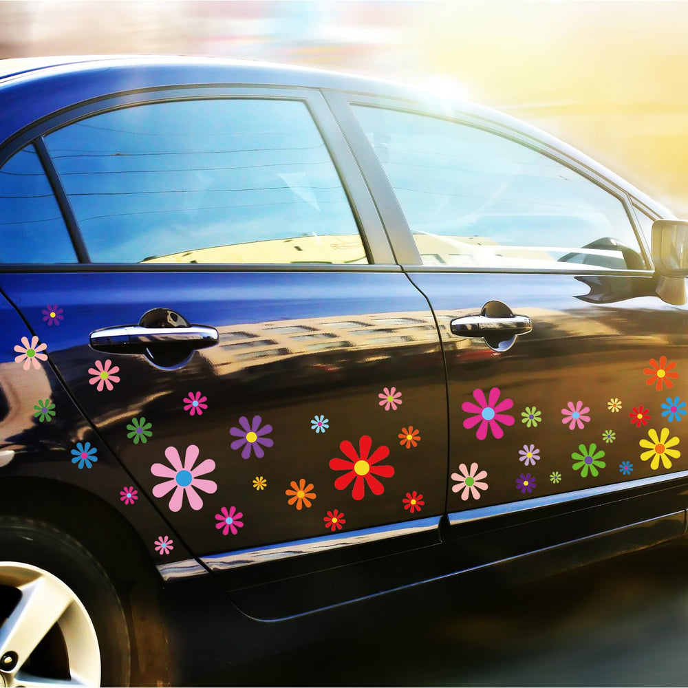 Fuutreo applied daisy decal on car bumper demonstrating weather-resistant finish
