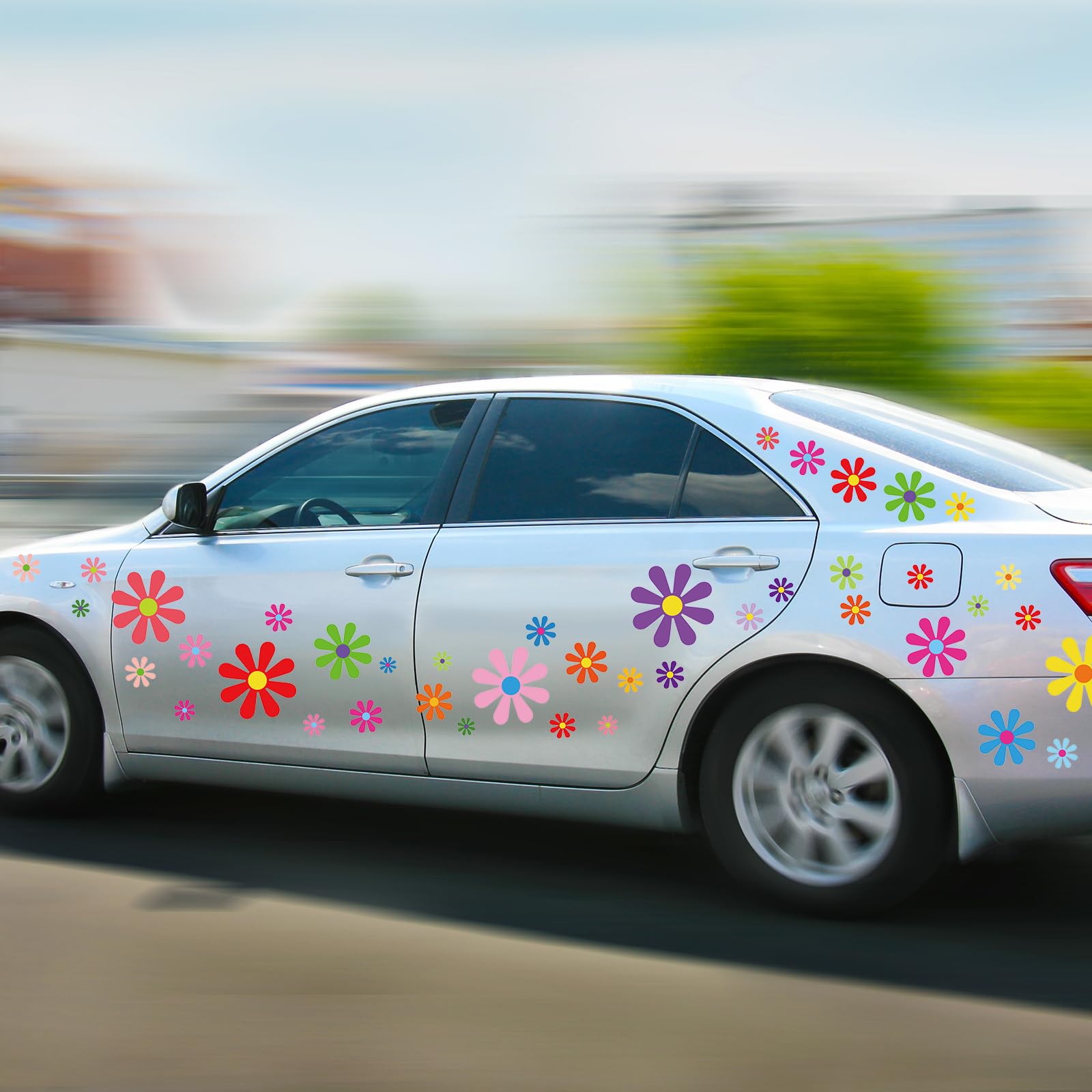 Fuutreo daisy stickers on a storefront window showing decorative appeal and visibility