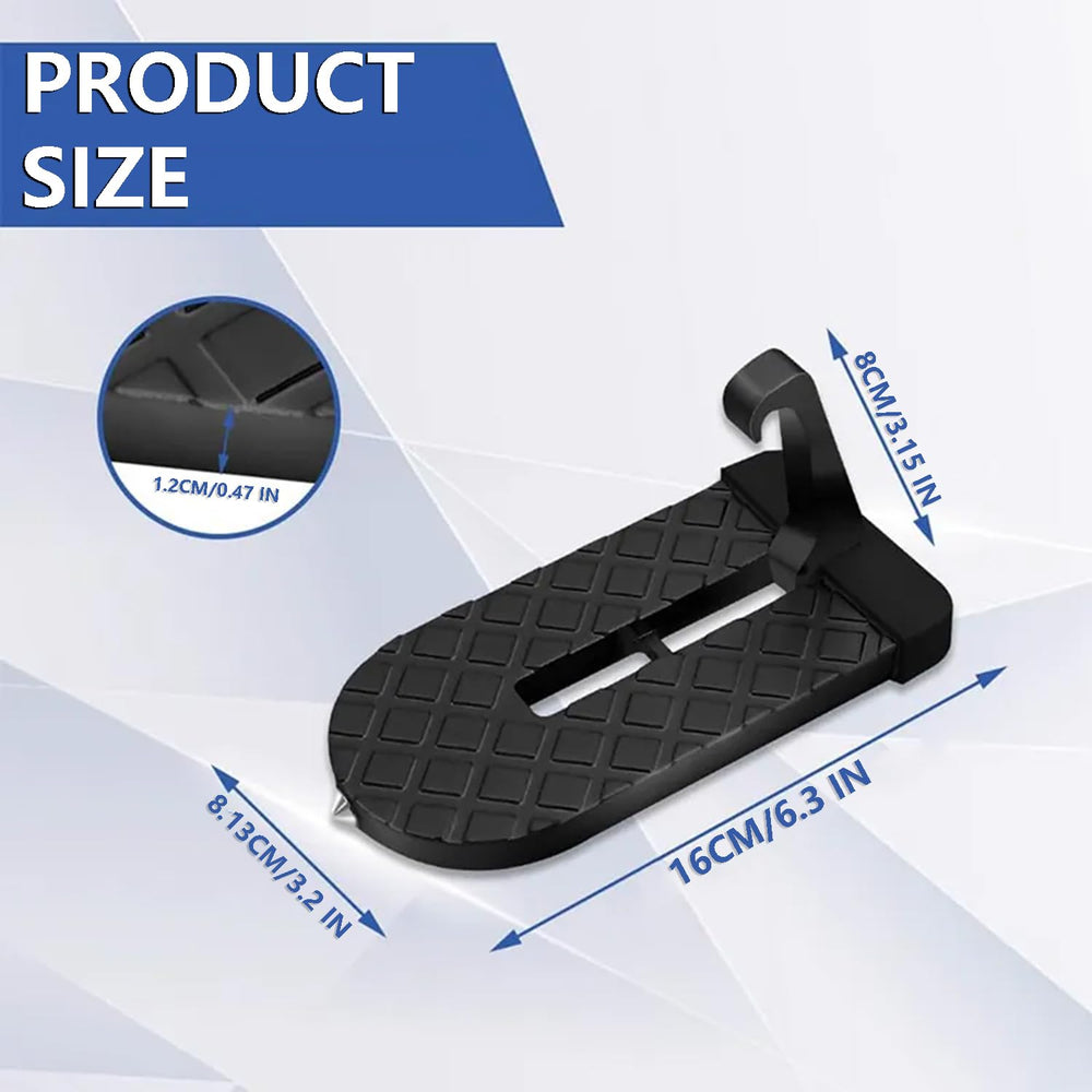 FUZZLUXX step hooked to car door latch in use for safe roof access
