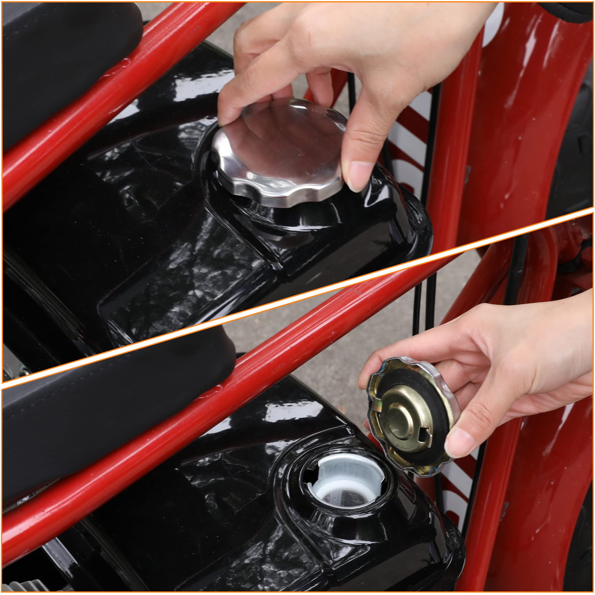 FVRITO tank mounted on mini bike to show fitment and improved fueling convenience