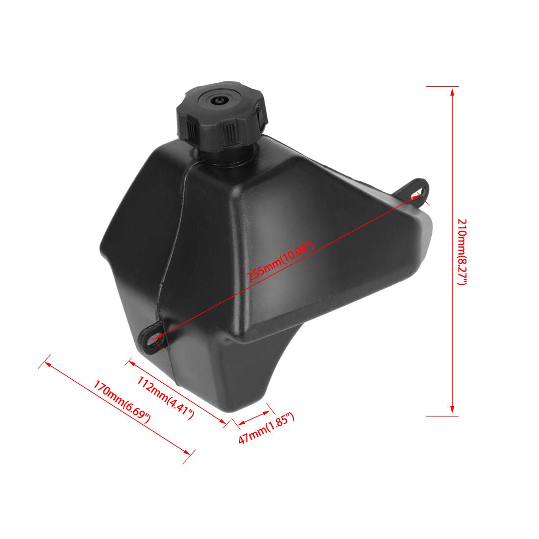 FVRITO side view showing tank dimensions for confirming fitment