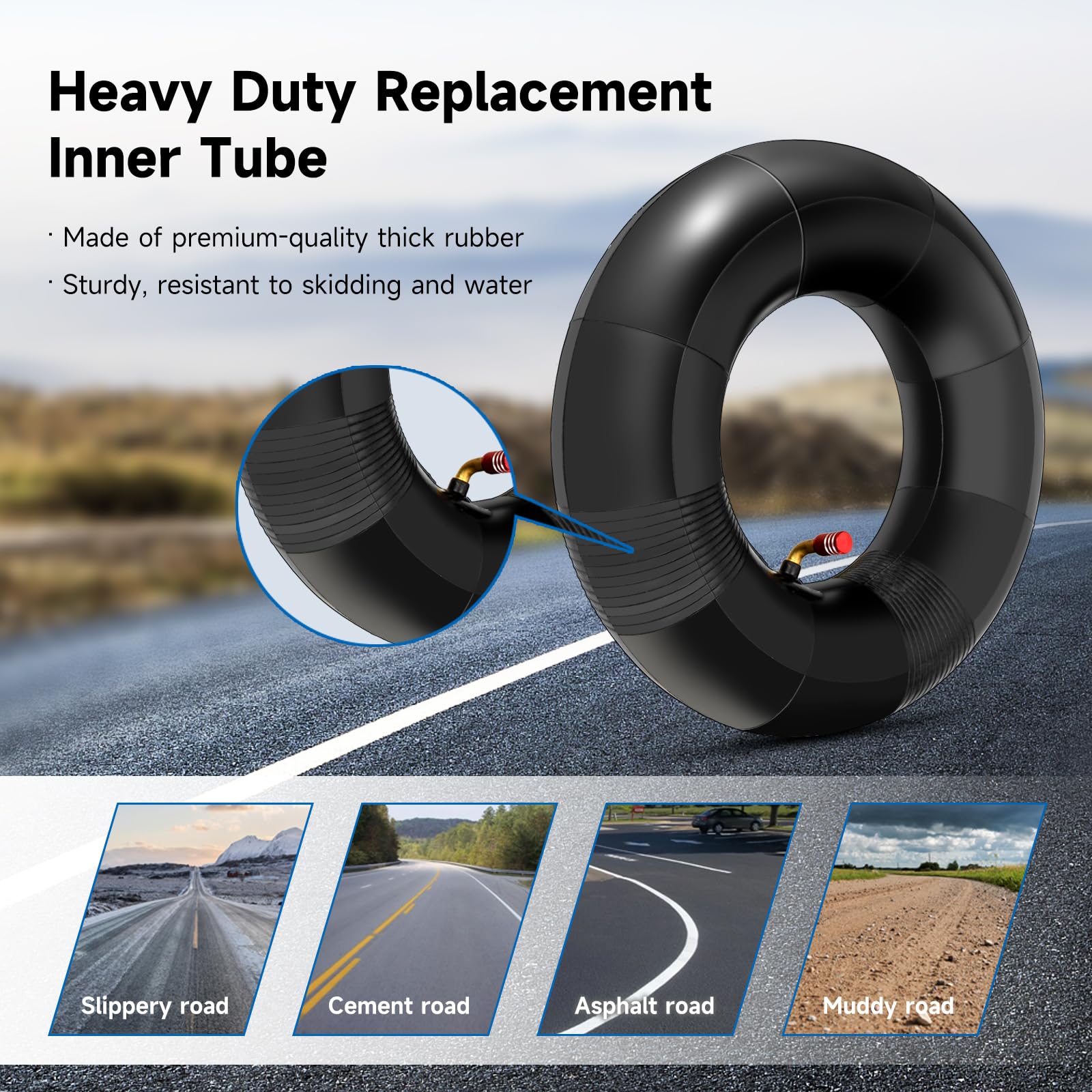 FVRITO inner tube beside 6-inch rim to show correct size and scale