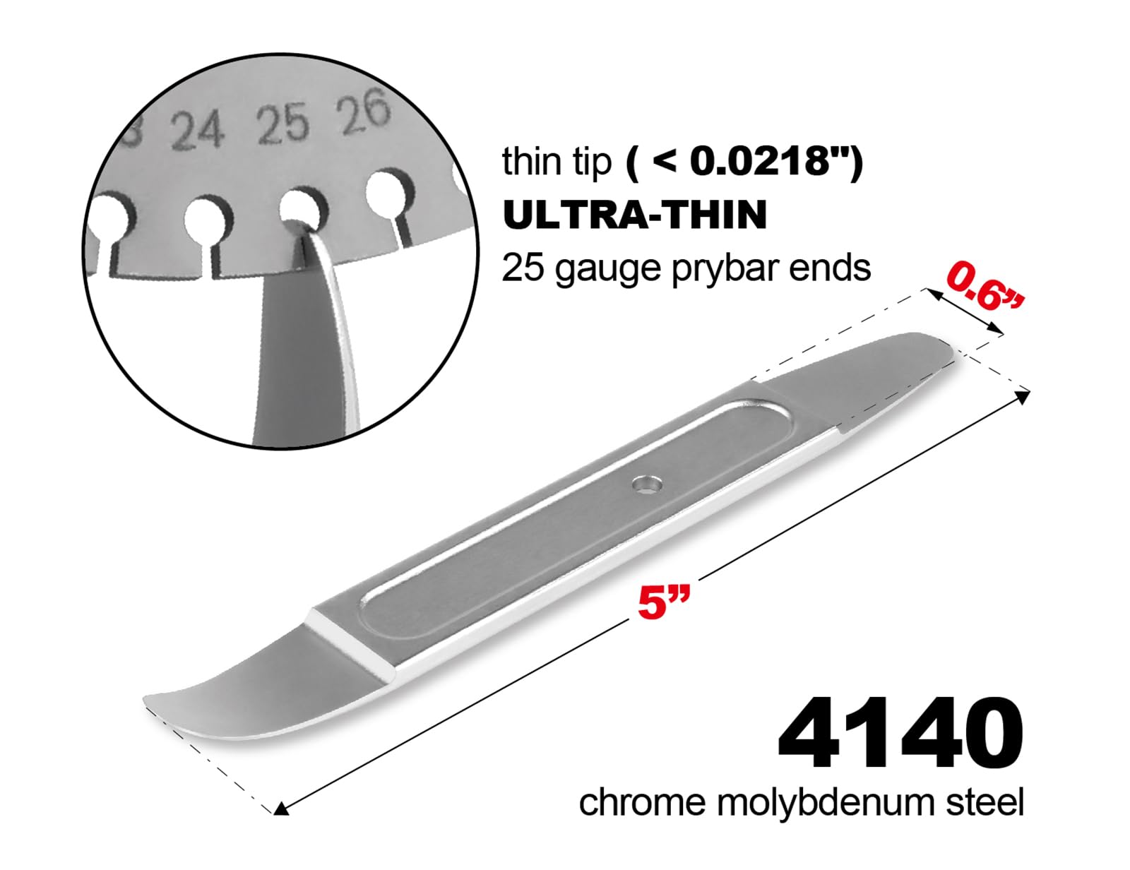 FWTW metal skin wedge close-up of ultra-thin 25-gauge tip, detail reveals thin insertion advantage
