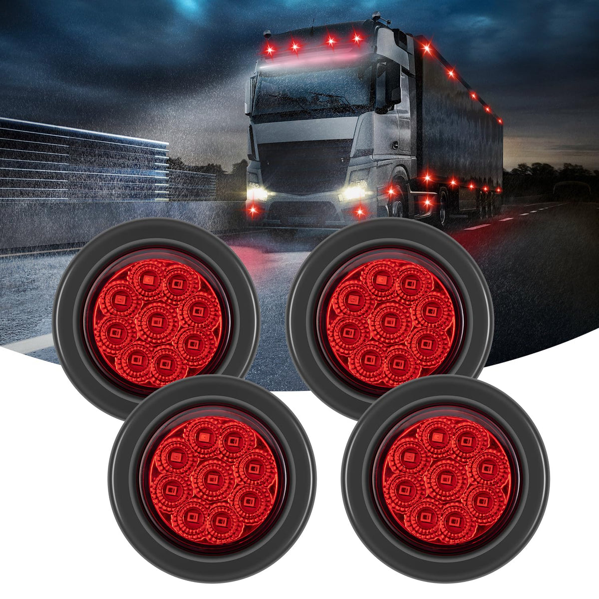 FXC front view of 2-inch red marker light showing bright face and durable lens