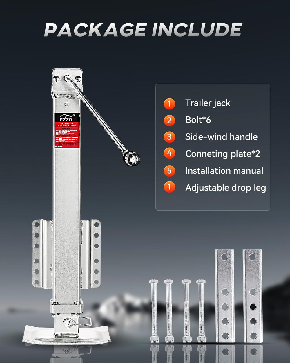 FZZD jack height adjustment shown with scale demonstrating versatile travel range