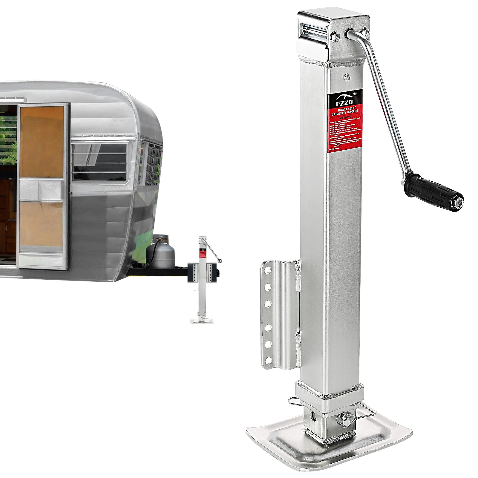 FZZD trailer jack front view showing full unit and sturdy construction for safe lifting