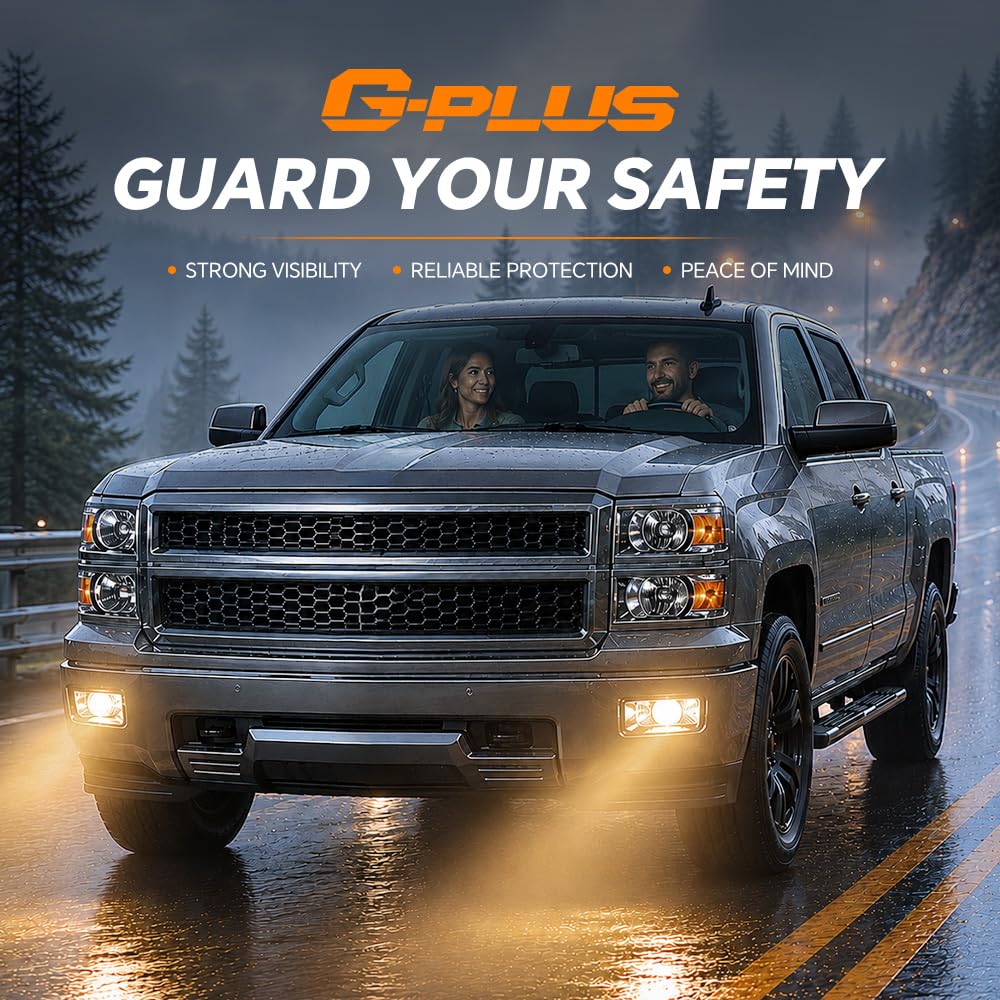 G-PLUS fog light beam at night showing improved low-angle road illumination