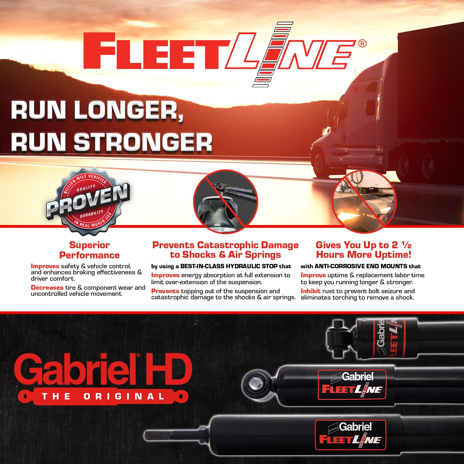 Gabriel FleetLine size comparison showing extended and collapsed lengths for correct fit