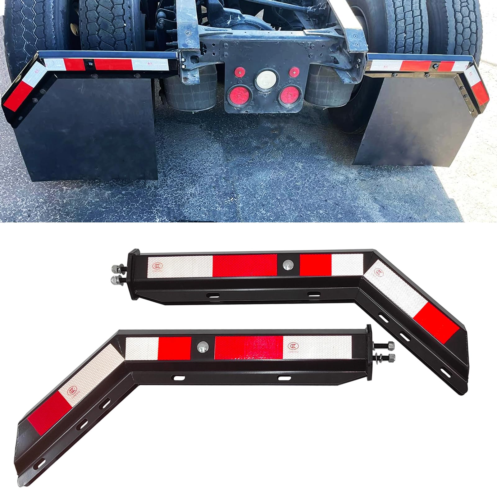 GaeaAuto angled mudflap hanger front view showing durable finish and mounting orientation for secure fit