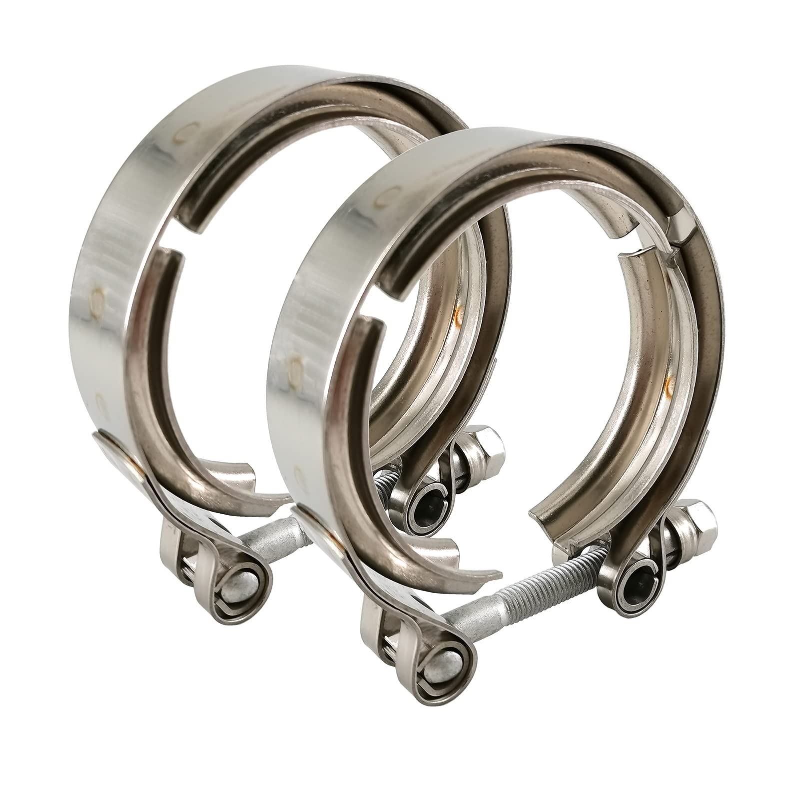 GaeaAuto front view of twin 2.5-inch v-band clamps showing supply value and fit