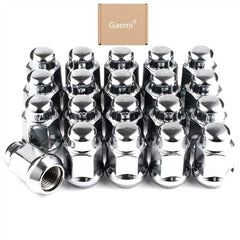 Gaemi front view of 20-pack lug nuts showing chrome finish and neat packaging for quick fitment